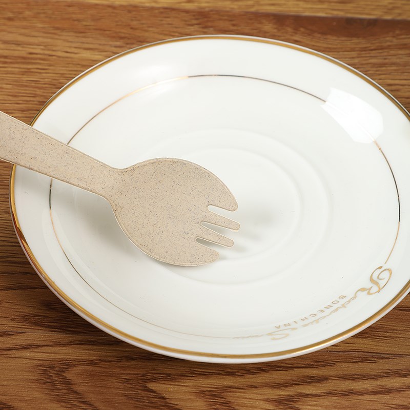 可降解一次性小麦秸秆叉子甜品叉勺一次性水果叉三齿勺叉独立包装