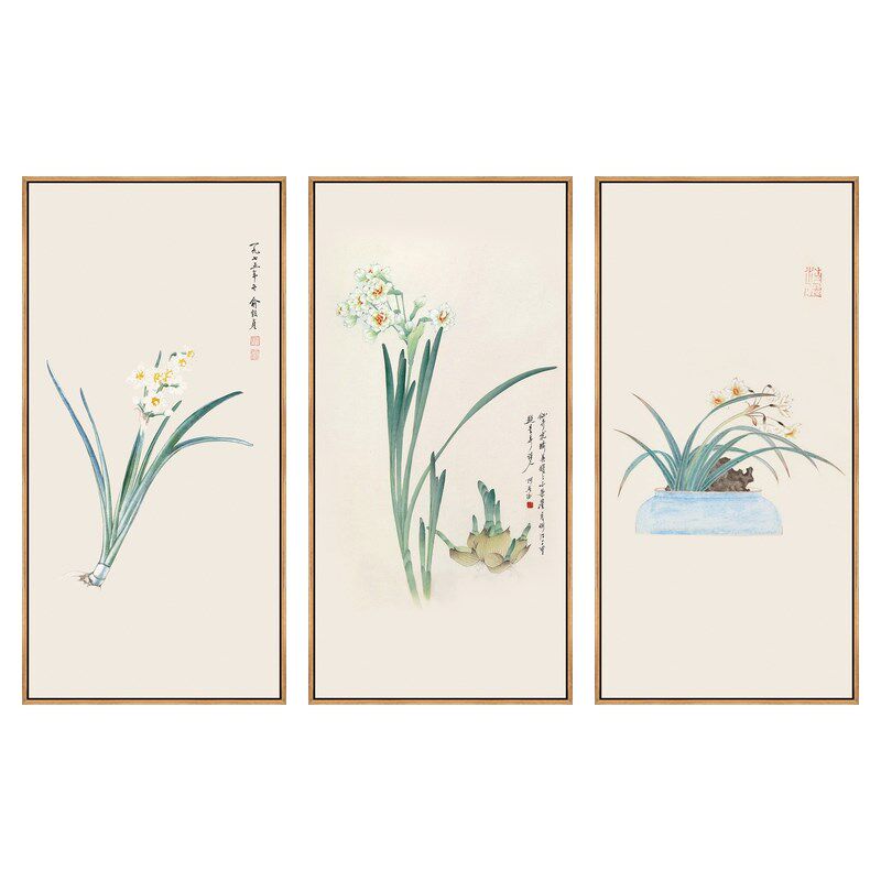 兰花图挂画新中式客厅沙发背景墙面装饰画茶室三联画餐厅禅意壁画