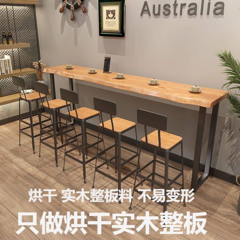 实木吧台桌家用阳台靠墙窄桌子长长条桌奶茶店酒吧高脚桌椅组合商图片