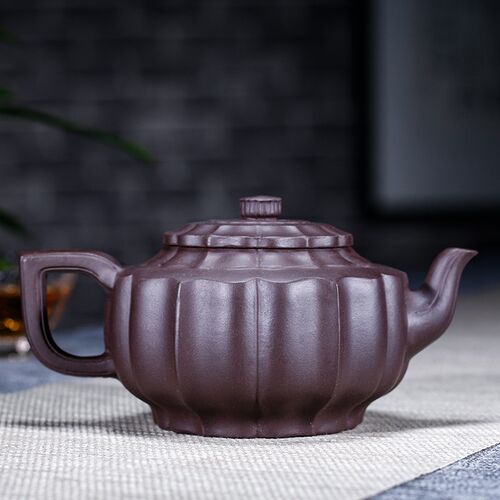 宜兴家紫砂壶 手工原矿紫泥 筋纹器 繁花似锦泡茶壶300毫升茶具