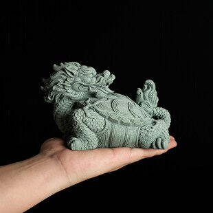 中式招财龙龟鱼缸沉底造景装饰品创意青砂石书房桌面瑞兽玄武摆件