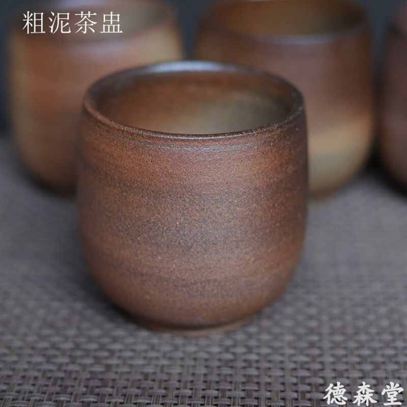 柴烧茶杯 云南土陶手工粗陶大号茶盅无釉素烧杯子龙窑柴烧中式茶