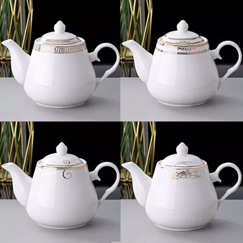 陶瓷金边茶壶饭店餐厅酒r店台面茶水壶家用带把带盖过滤壶耐热餐