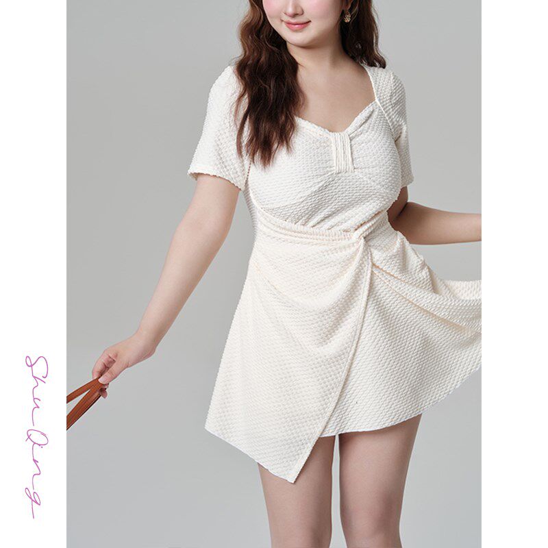 舒晴微胖泳衣女2025夏季新款压花质感长款裙式分体平X角泳衣二件