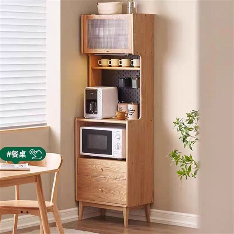 实木餐边柜现代简约n客厅靠墙多功能储物柜橡木茶水间小户型窄边