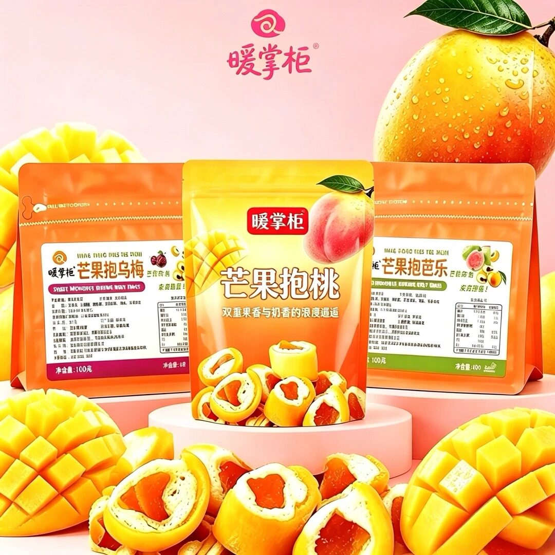 暖掌柜芒果抱桃芒果抱芭乐芒果抱乌梅芒果干棉花糖11个左右100克
