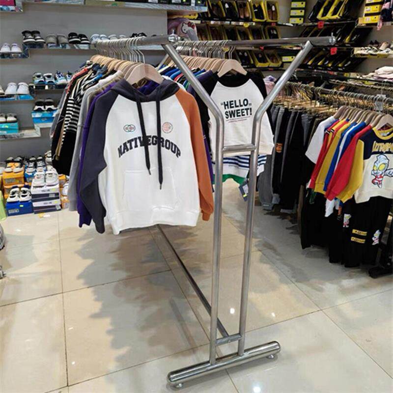 服装店中岛架双排高低挂衣架不锈钢拉丝陈列道具男女装落地式货架