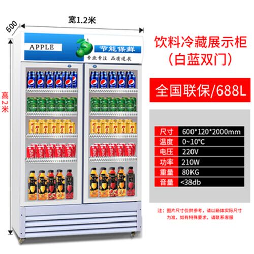 商用双门饮料冰柜 1300p升大型冷冻展示柜 立式三门啤酒冷藏柜 风