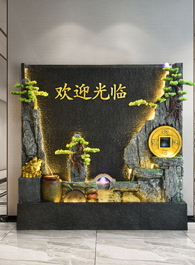 水幕墙流水屏风假山别p墅公司水景墙喷泉造景酒店大堂循环水景观