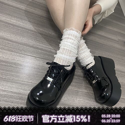 superpink小皮鞋女厚底鞋精致百搭黑色单鞋P松糕底内增高玛丽珍鞋