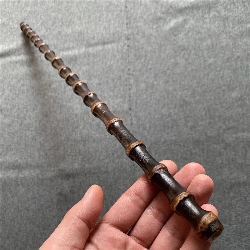 紫竹根教鞭手把件玩紫竹藤戒尺实心玉化竹节鞭高密度老料手工精磨
