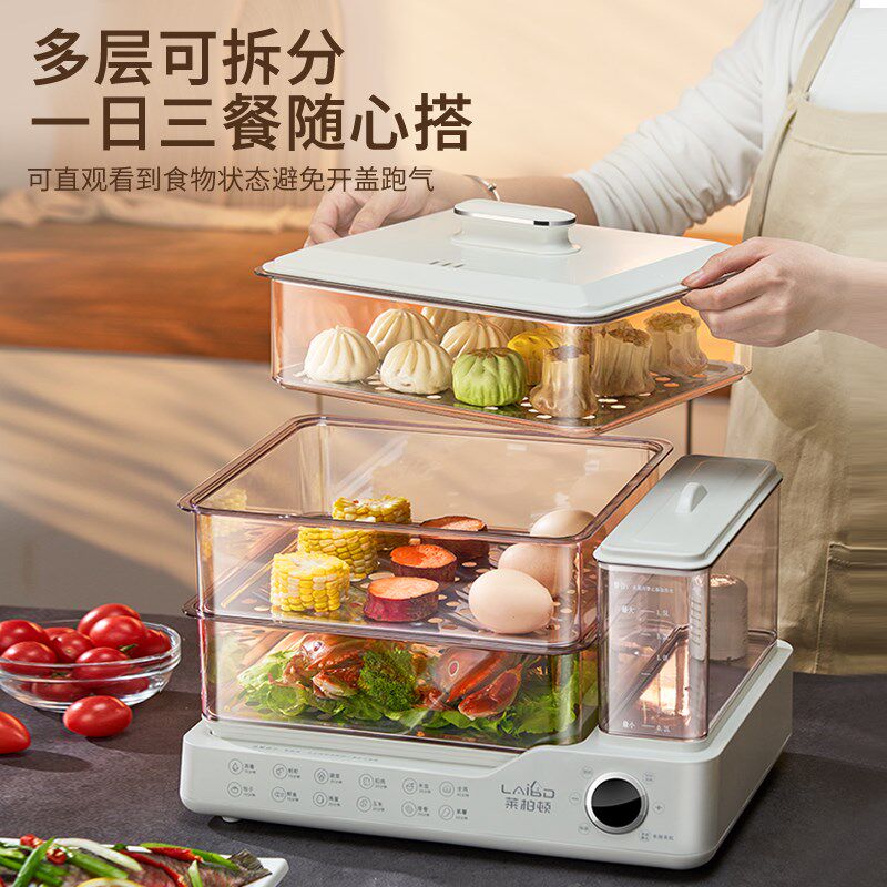 莱柏顿电蒸锅炖蒸煮一体小型电蒸箱蒸笼家用三层多功能多层早餐机