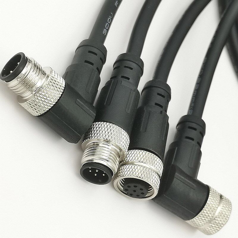 M12连接器防水航空插头带线4p5芯8芯12芯公母头注塑传感器连接线