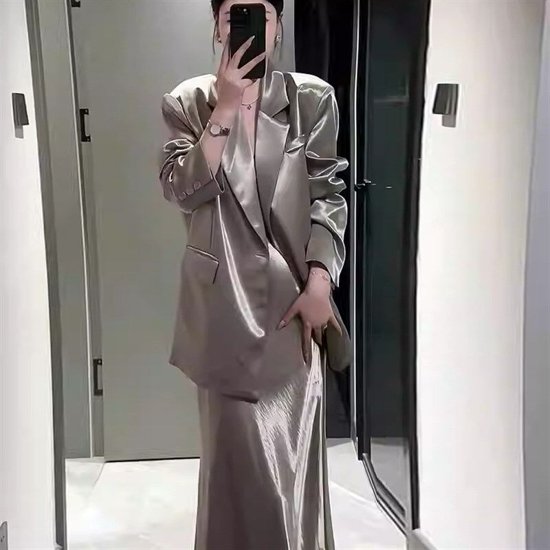 高级感休闲西装外套女春季新款气质中长款西服半身裙子两件套装女