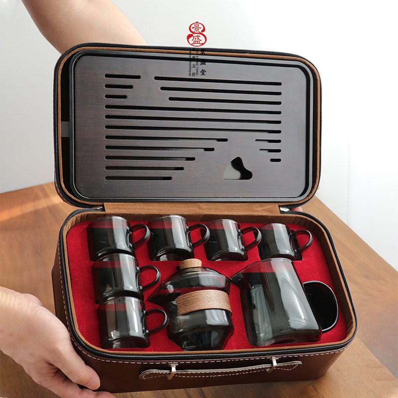 景盛堂耐高温玻璃茶具旅行装家用简约泡茶日式功夫茶具户外便携式