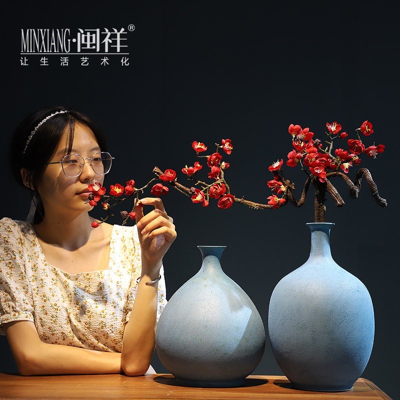 景德镇陶瓷花瓶新中式居家客厅玄关电视柜插花梅花复古装饰品摆件