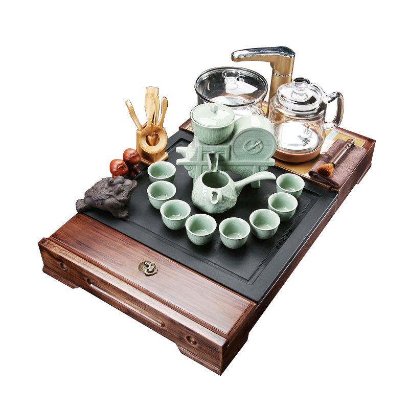 乌金石茶具套装家用客厅简约小型全自动上水玻璃煮茶盘陶瓷功夫杯