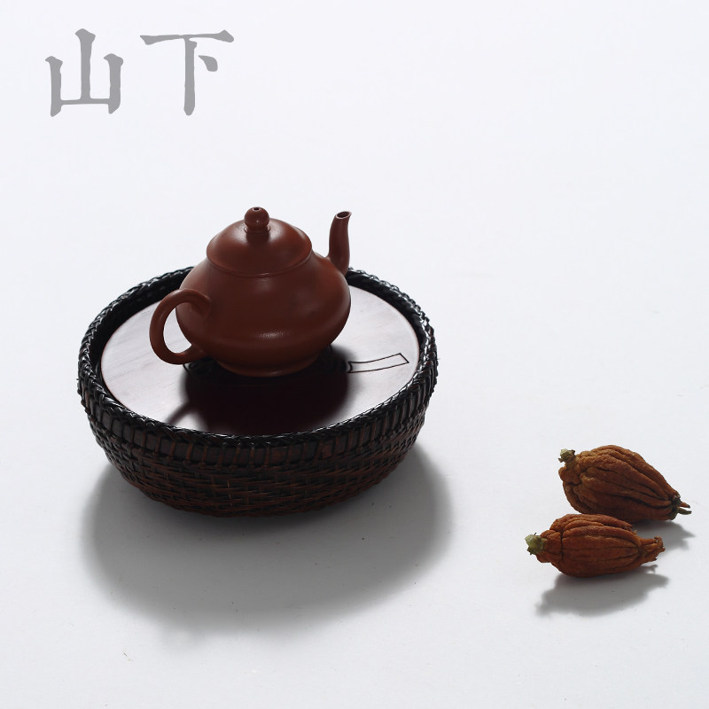 竹编干泡壶承席面茶台禅意竹茶盘家用便携壶托迷你茶海日式干泡盘