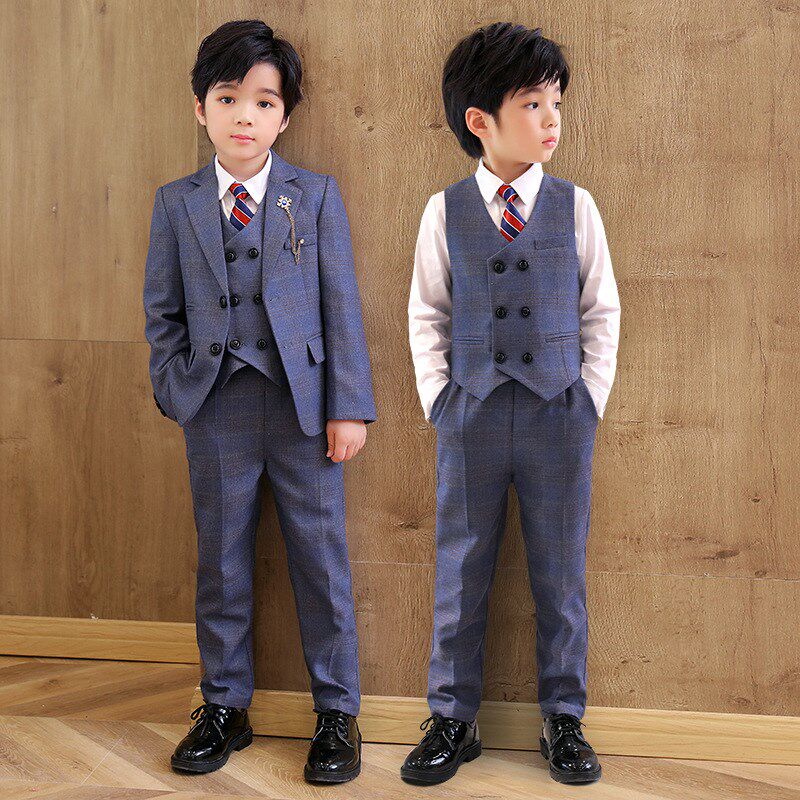 男童西装主持人比赛礼服儿童钢琴演出西服小花童周岁生日马甲套装