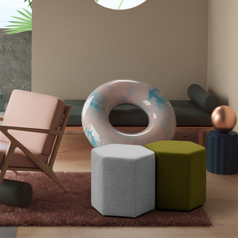 布艺沙发梯形六边凳子服装店休闲北欧坐墩创意组合换鞋矮凳子