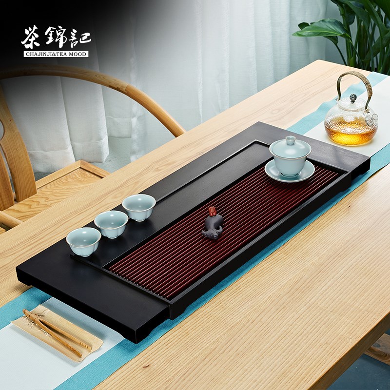 茶锦记电木茶台家用简约茶具托盘整块石头客厅乌金石茶盘干泡茶海