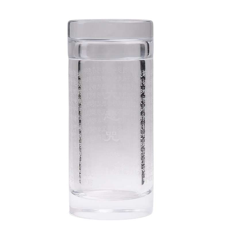 天然水晶杯纯手工原石刻字大悲咒带盖茶杯中式耐高温新款送礼加厚