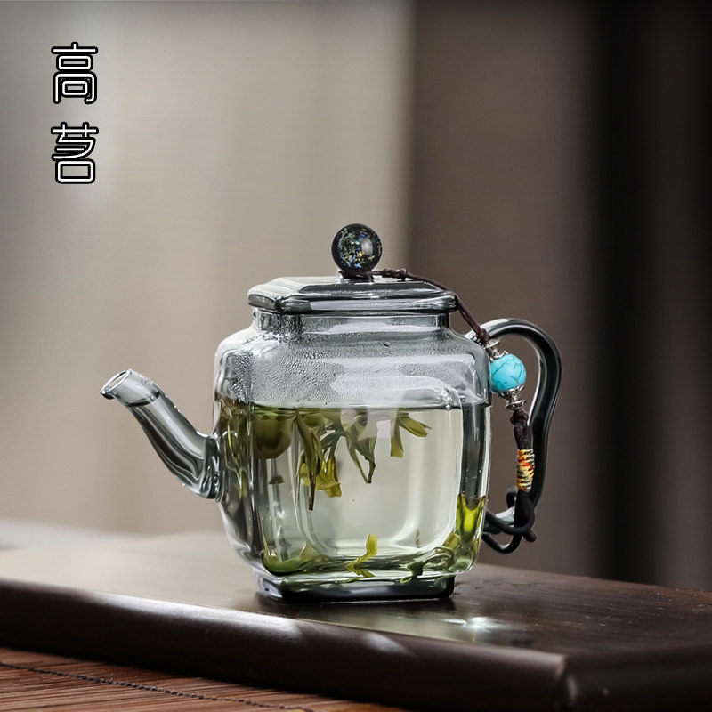 四方玻璃小茶壶单壶一人喝精致洱手抓壶功夫茶泡茶壶普高颜值高端