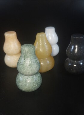 天然实心黑色五色彩五行白玉石迷你小葫芦摆件招财手把件绿色挂件
