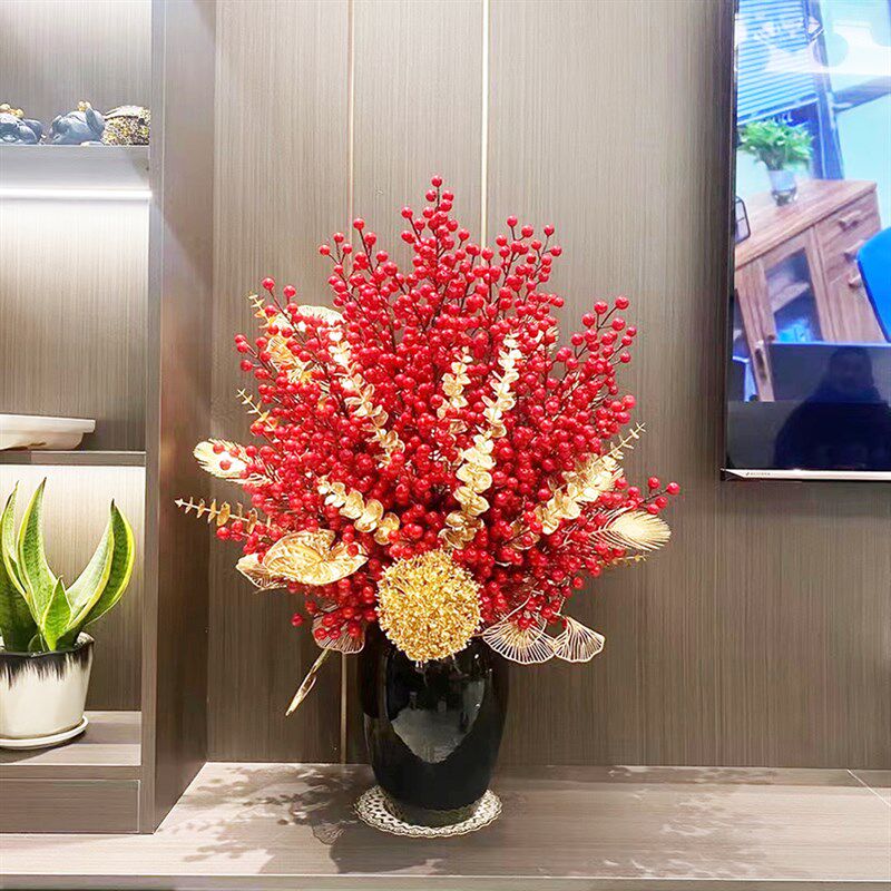 客厅新中式发财果假花花瓶花艺插花摆件客厅招财装饰新居搬家乔迁
