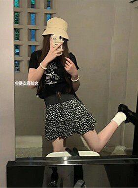175高个子黑色碎花短裙女夏季高腰a字显瘦半身裙芭蕾风波点蛋糕裙
