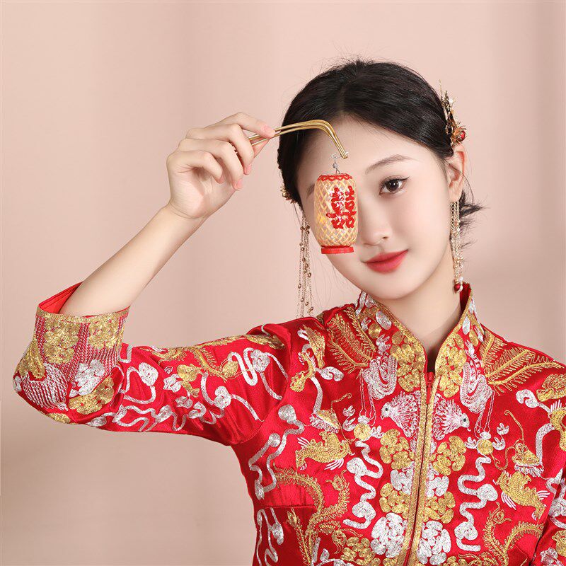 潮汕迷你小灯笼喜字耳环手工竹编油纸发光古风挂件结婚拍照小摆件