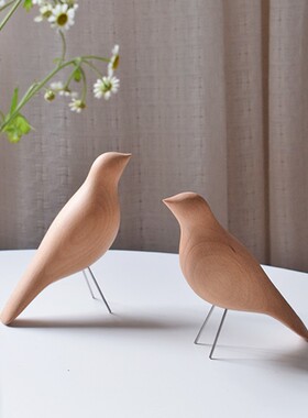 象有形/小鸟木雕摆件 北欧风实木雕刻 客厅玄关书架家居软装饰品