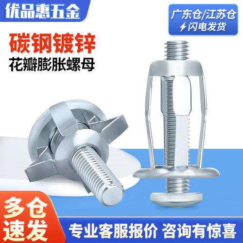 花瓣膨胀螺丝h螺母拉铆铆钉固定卡扣空心铁皮螺栓中空壁虎螺杆大