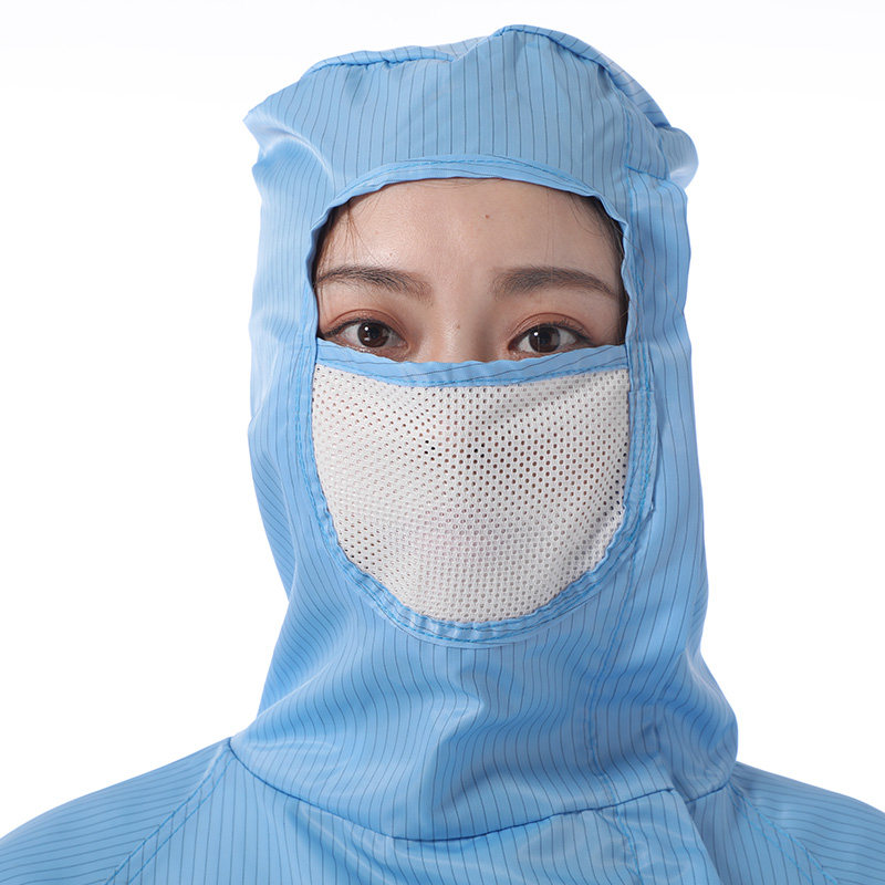 优质净化车间无尘连体工作服带帽男女防静电洁净服侧拉链白色蓝色