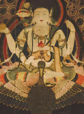 孔雀明王图佛画人物画艺术微喷复制画绢画装饰画供奉画临摹学习