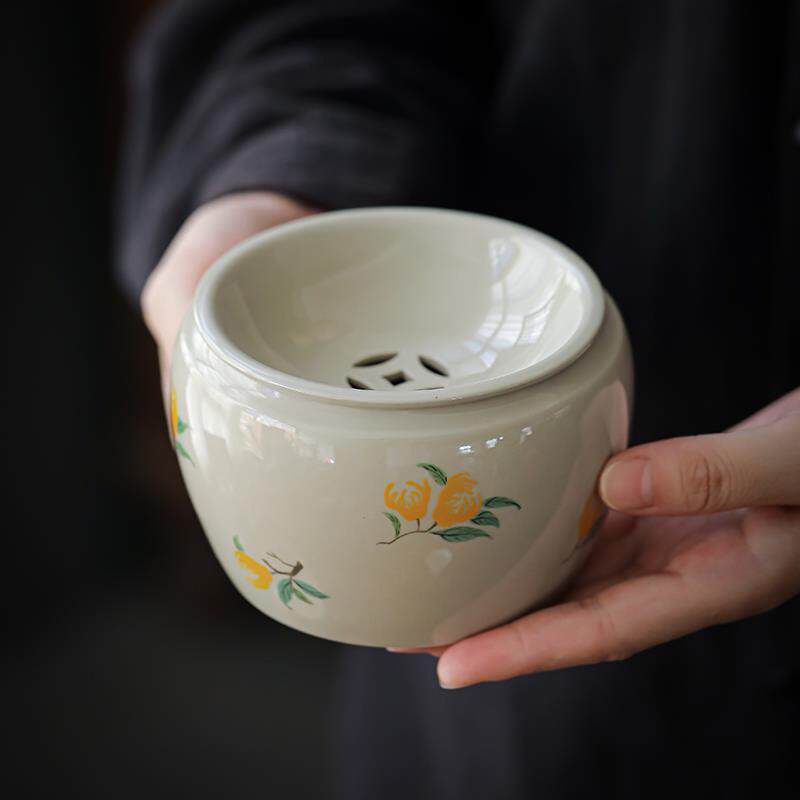 草木灰建水陶瓷小茶洗废茶水茶渣缸水盂带盖日式家用功夫茶具配件