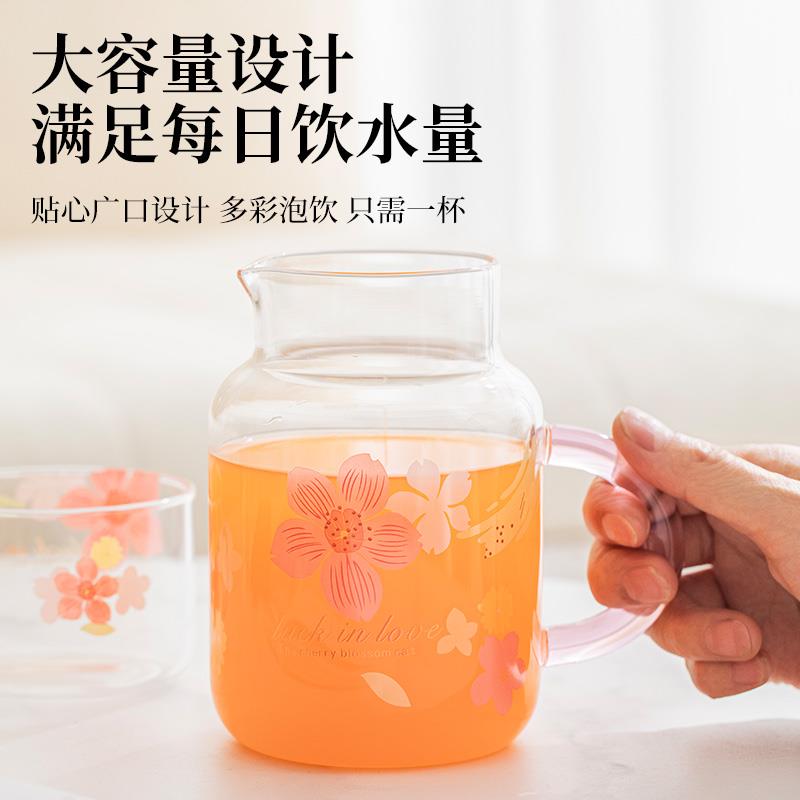 樱花玻璃杯玻璃水壶耐高温大容量花茶带盖杯子家用办公室一人套装