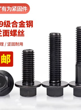 10.9级发黑法兰面螺栓GB5787M6M8M10M12M14M16汽车外六角带垫螺丝