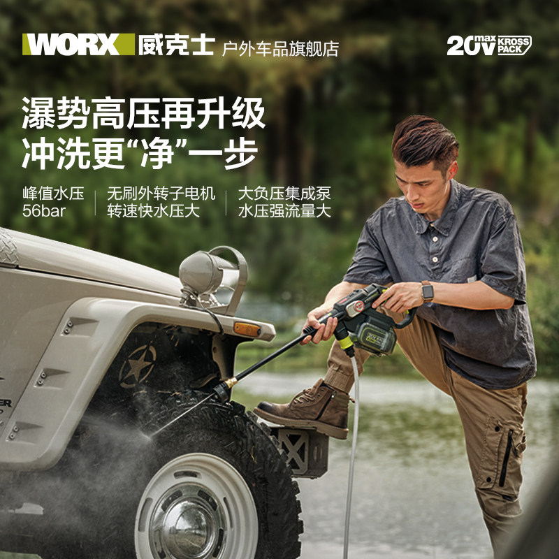 威克士高压锂电洗车机WU633无刷无线清洗机家用便携电动洗车水枪
