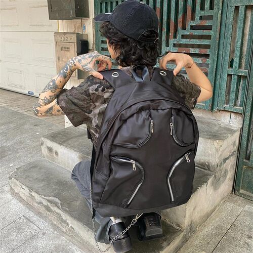 小众美式高街书包美式高街初高中生大容量背包R通勤男校园双肩包