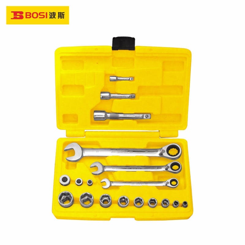 波斯工具 双向棘轮两用扳手套筒组套 两用梅花呆扳手BS401418