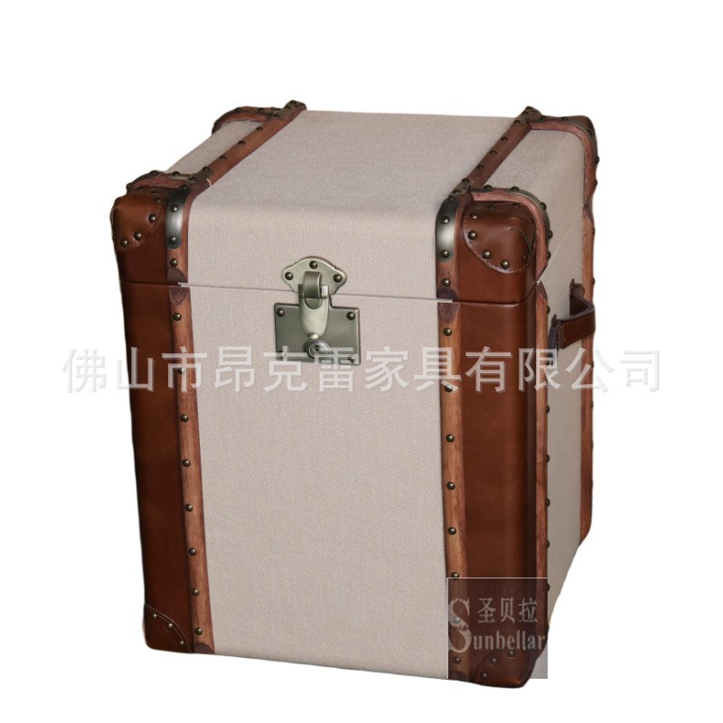 出口欧美收纳箱柜头层牛皮沙发边柜角柜带储物收纳客厅橱窗装饰柜