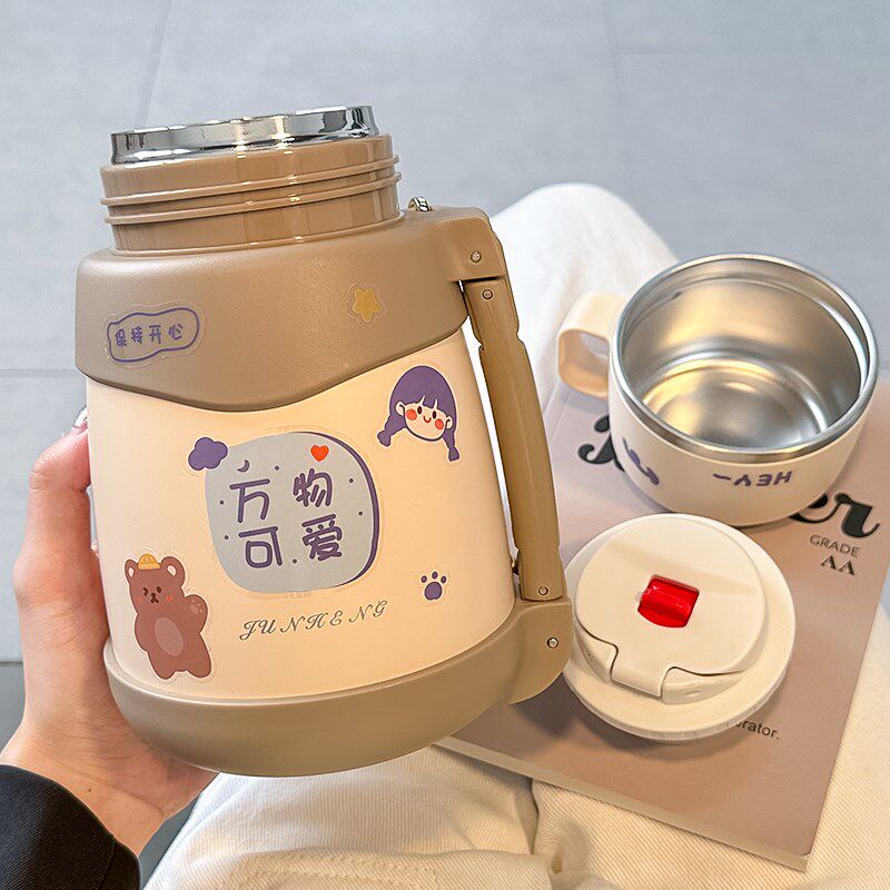大容量保温杯女生高颜值大肚杯子带盖便携可爱儿童316不锈钢水杯