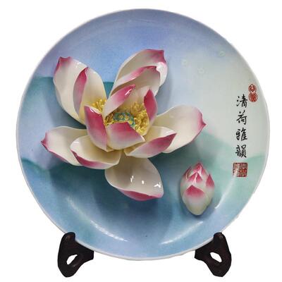 洛阳李学武牡丹瓷荷花莲花瓷盘摆件新家搬家乔迁礼品公司会议送礼