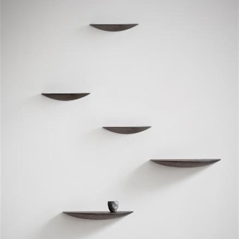 北欧风实木置物架 半圆形层板书架展示架 客制化实木隔板层架