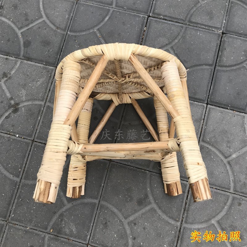 老式小藤椅缝盘腾椅单人天然藤编织无背复古毛衣怀旧圆凳方凳老人