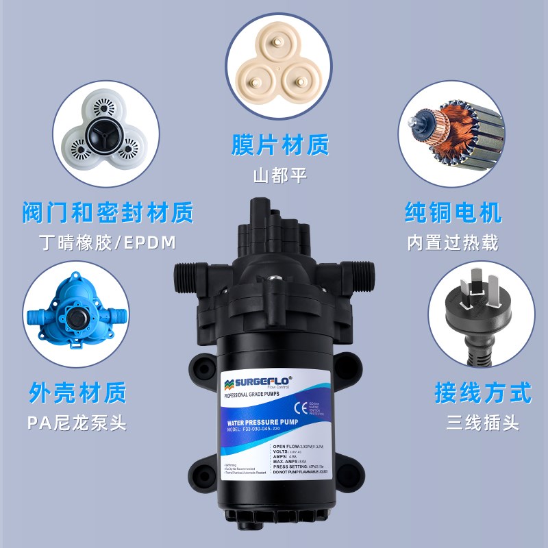 33款家用220v增压隔膜泵高压力冲洗车机自吸抽水泵房车加压灌装机