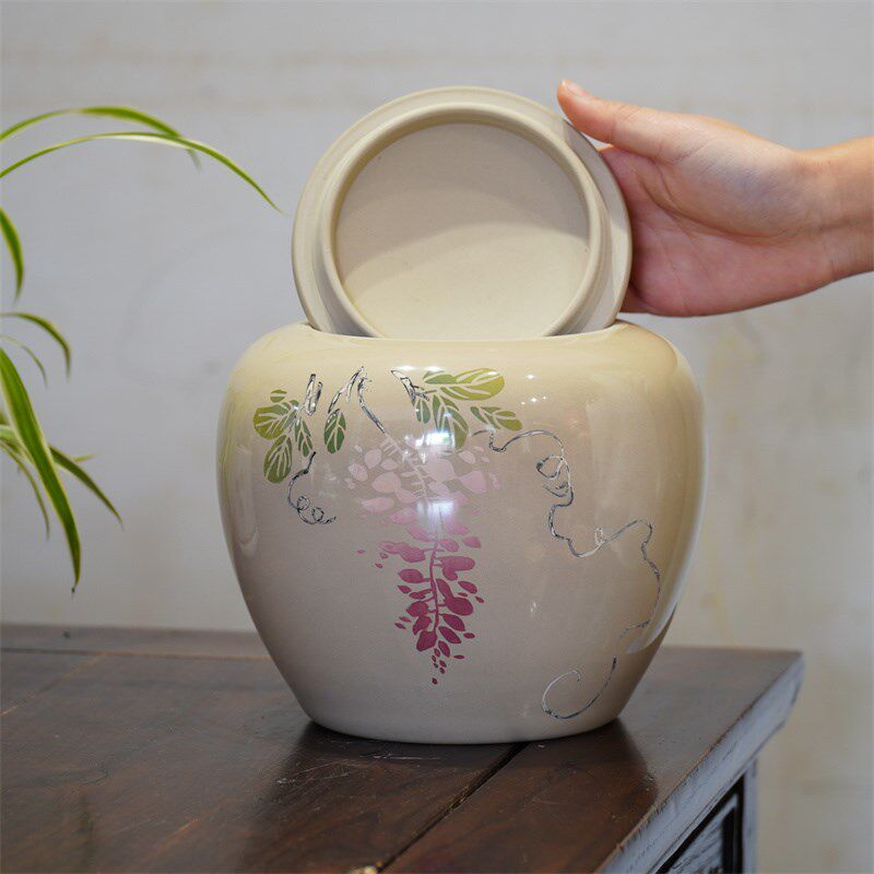 云南建水紫陶全手工彩填抛光家用陶瓷存储中号普洱存茶密封茶叶罐
