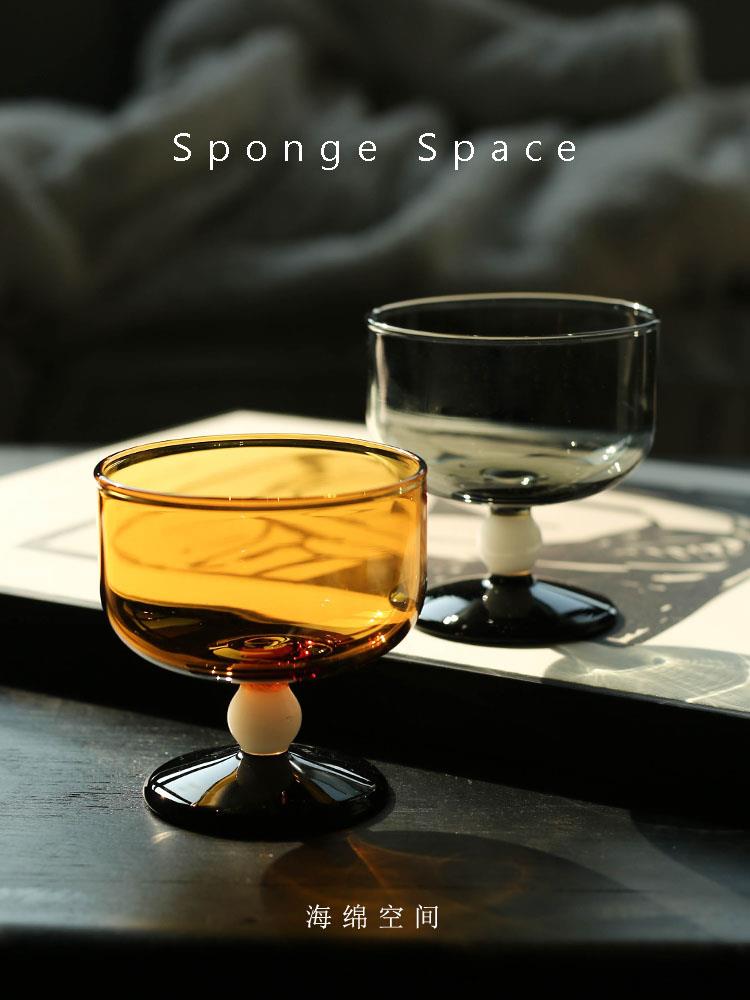 海绵空间 复古黑白珠拼色高脚杯耐热玻璃杯红酒杯鸡尾酒杯礼物