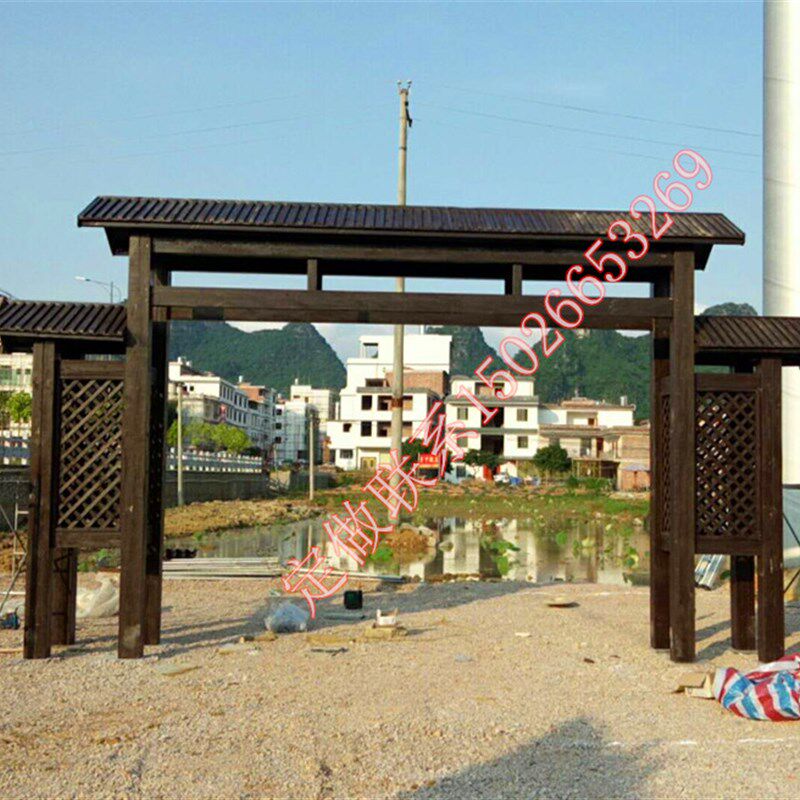 防腐木门楼牌坊中式门楼 庭院别墅门头公园景区仿古实木门楼定做